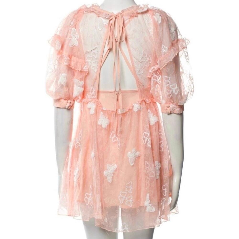 For Love & Lemons Shari Medium Peach Mini Dress Butterfly Sequin Lace NWT - Picture 16 of 16